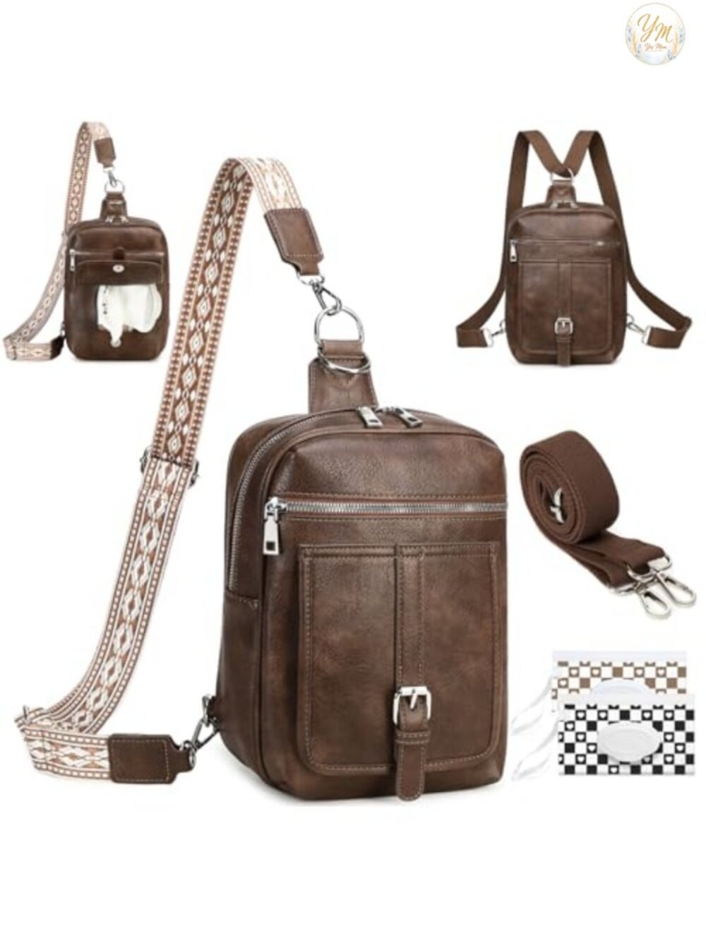 Small Diaper Bag Crossbody with Wipes Pocket Water-Resistant Vegan Leather